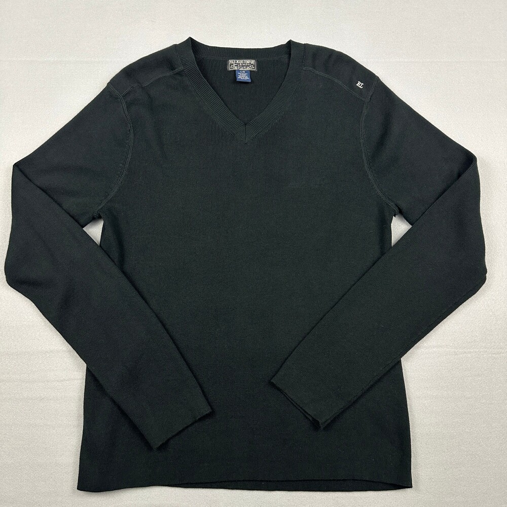 Vintage Polo Jeans Sweater Men Large Black V-Neck Pullover Ribbed Knit L